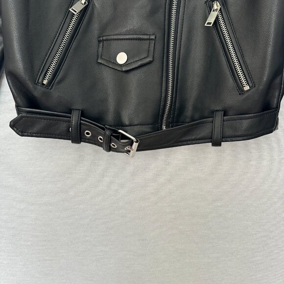 FOREVER 21 KIDS MOTO JACKET BLACK FAUX LEATHER FULL ZIP POCKETS SIZE 11/12 - Picture 8 of 12